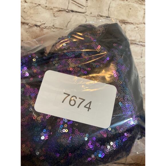 Lush Crop Top Womens Small Purple All Over Sequins Cropped Short Sleeve Disco - Picture 11 of 14